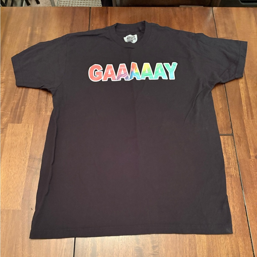 Black Men’s T-Shirt with Rainbow Lettering LARGE